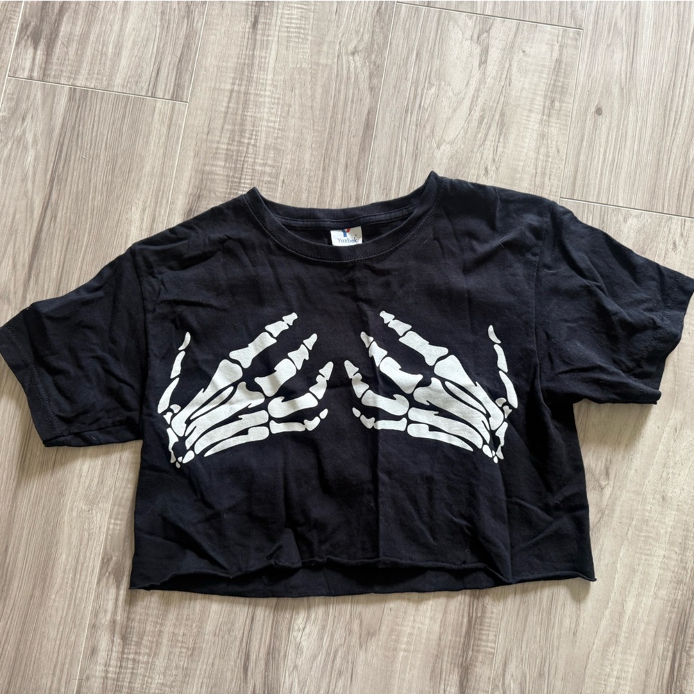 Black Crop Top with Skeleton Hands Design